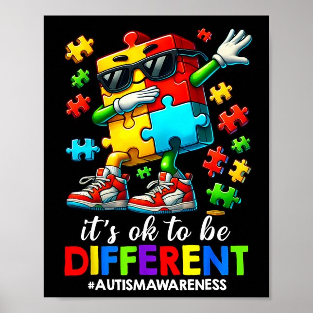 It's Ok To Be Different Dabbing Puzzle Autism Awar Poster (Front)