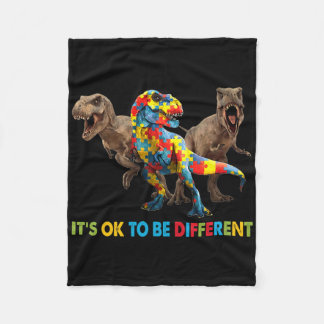 It's Ok To Be Different Dinosaur Autism Awareness  Fleece Blanket