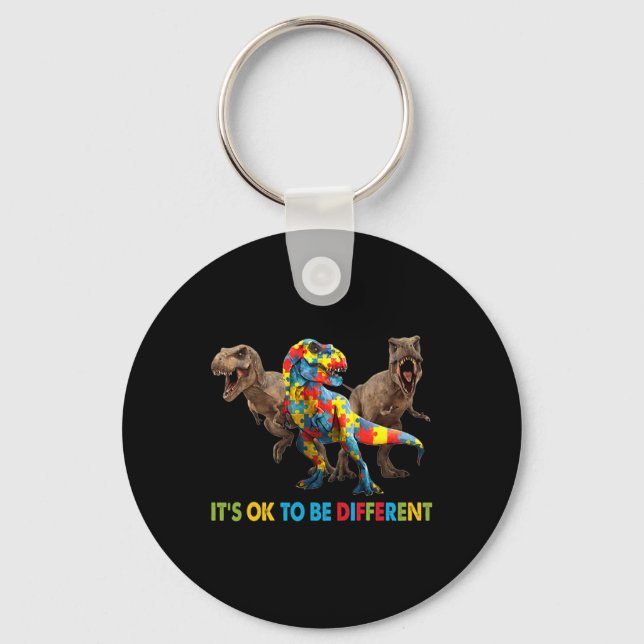 It's Ok To Be Different Dinosaur Autism Awareness  Key Ring (Front)