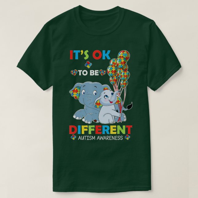 It's Ok To Be Different Elephant Puzzle Autism Awa T-Shirt (Design Front)
