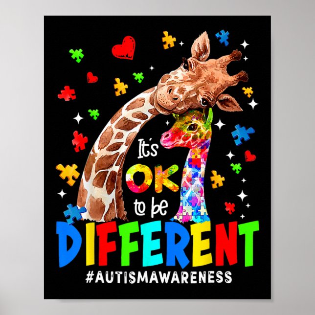 It's Ok To Be Different Giraffe Autism Awareness B Poster (Front)