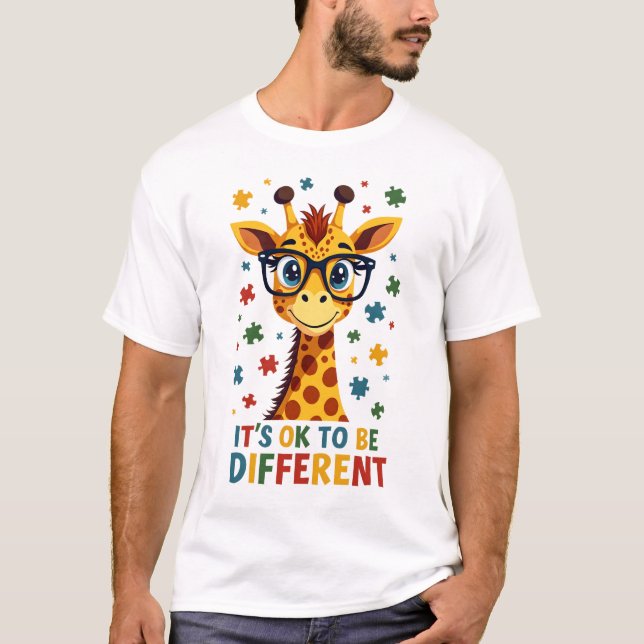 It's Ok To Be Different Giraffe Autism Awareness B T-Shirt (Front)