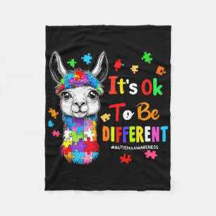 It's Ok To Be Different Llama Autism Awareness Boy Fleece Blanket