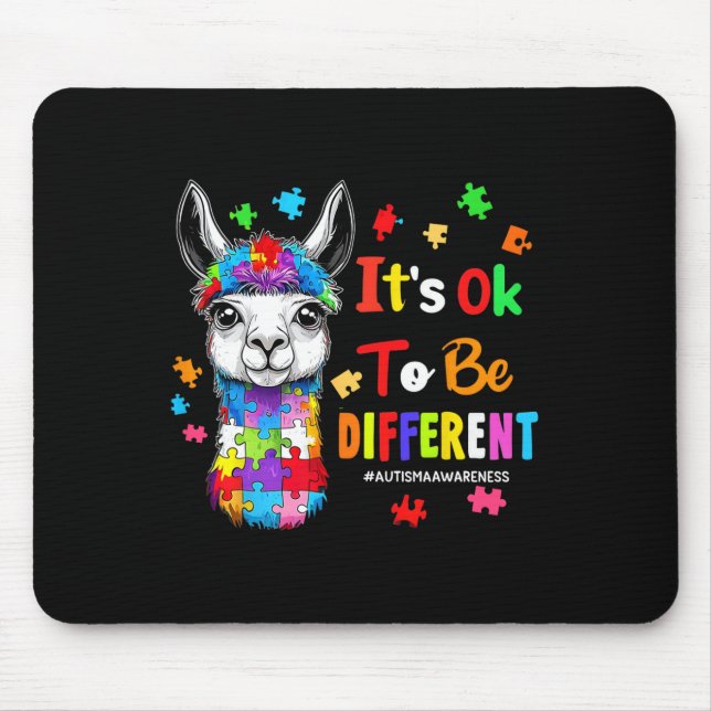 It's Ok To Be Different Llama Autism Awareness Boy Mouse Mat (Front)