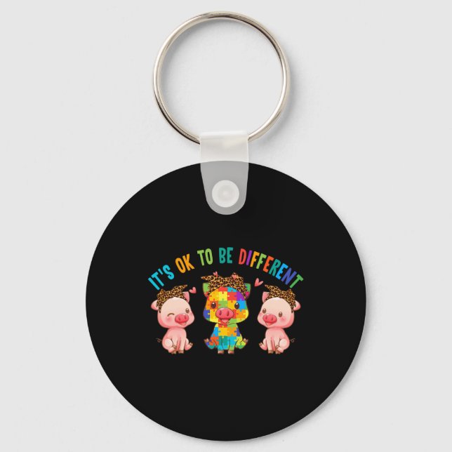 It's Ok To Be Different Pigs Autism Awareness Mont Key Ring (Front)