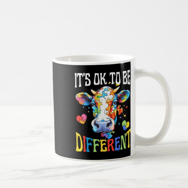 It's Ok To Be Different Puzzle Cow Autism Awarenes Coffee Mug (Right)