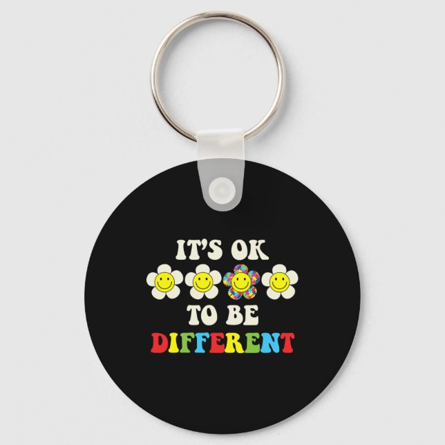 Its Ok To Be Different Retro Groovy Autism Awarene Key Ring (Front)