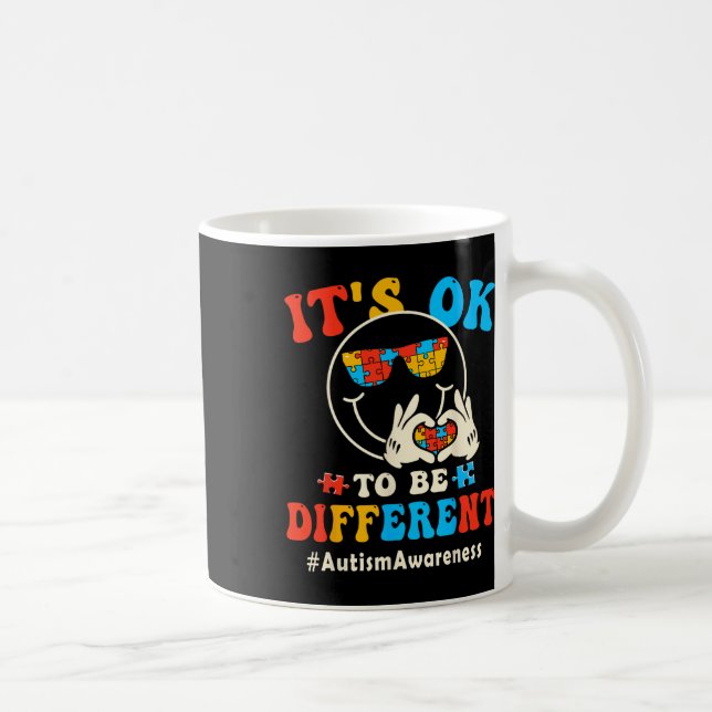 Its Ok To Different Autism Groovy Smile Face Puzzl Coffee Mug (Right)