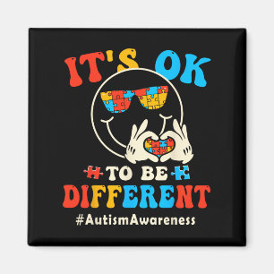 Its Ok To Different Autism Groovy Smile Face Puzzl Magnet