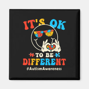 Its Ok To Different Autism Groovy Smile Face Puzzl Magnet