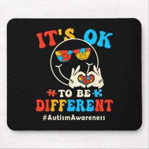 Its Ok To Different Autism Groovy Smile Face Puzzl Mouse Mat