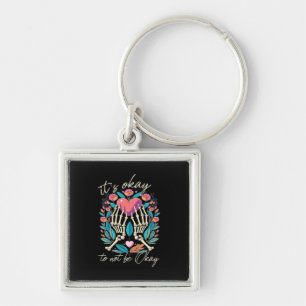 Its Ok To Not Ok Skeleton Hands With Heart Minimal Key Ring
