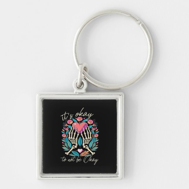 Its Ok To Not Ok Skeleton Hands With Heart Minimal Key Ring (Front)