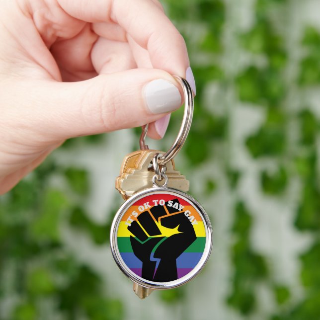 It's Ok To Say Gay Trans Gay rights and Equality B Key Ring (Hand)