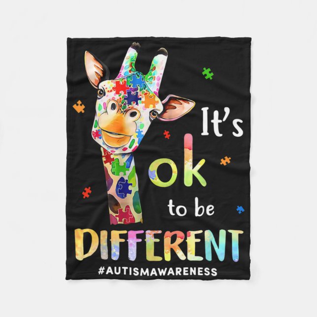 Its Okay To Be Different Giraffe Puzzle Autism Awa Fleece Blanket (Front)