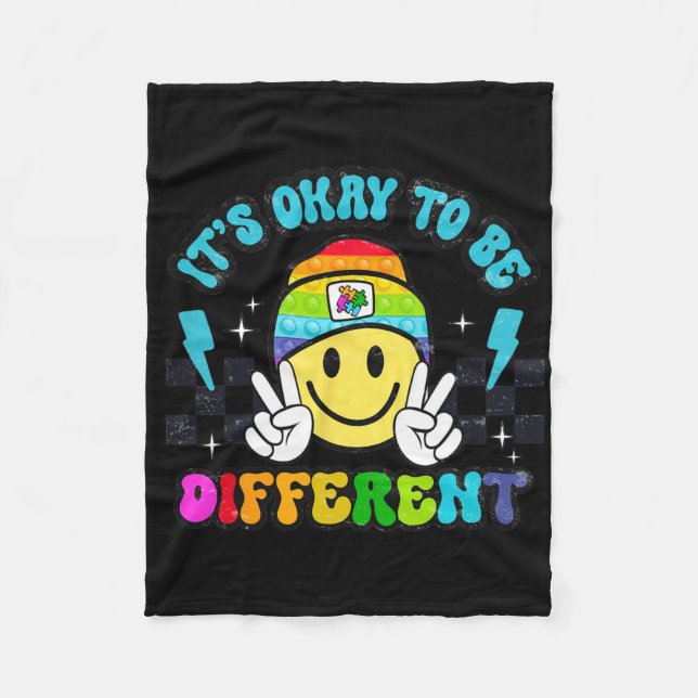 Its Okay To Be Different Smile Face Puzzle Autism  Fleece Blanket (Front)