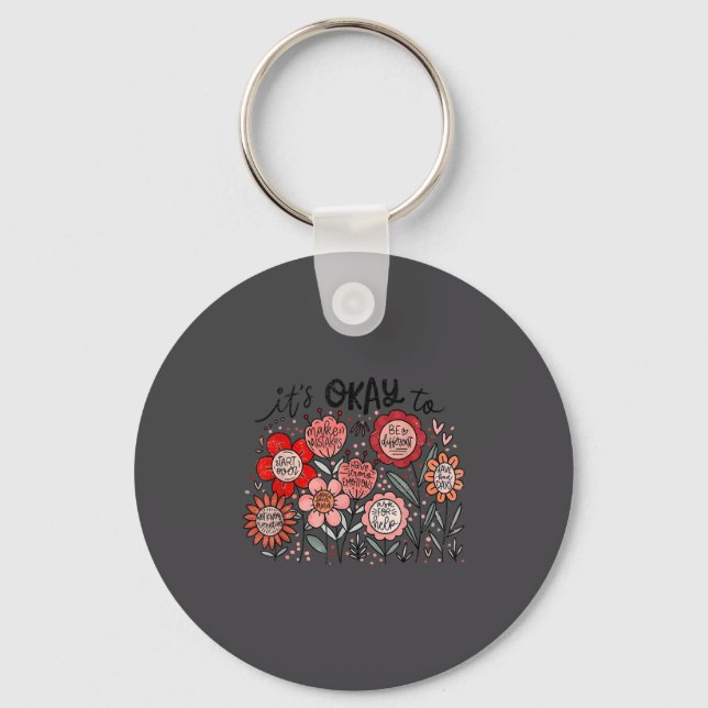 It's Okay To Boho Mental Health Floral Flowers Mot Key Ring (Front)