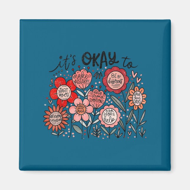 It's Okay To Boho Mental Health Floral Flowers Mot Magnet (Front)