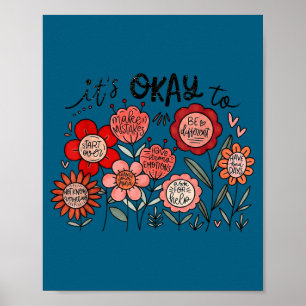 It's okay to mental health boho floral positivity poster