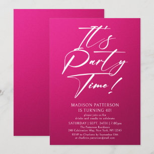 It's Party Time 40th Birthday Party Simple Elegant Invitation
