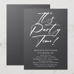 It's Party Time 40th Birthday Party Simple Elegant Invitation