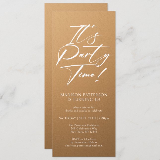 It's Party Time 40th Birthday Party Simple Elegant Invitation (Front/Back)