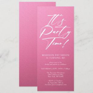It's Party Time 40th Birthday Party Simple Elegant Invitation