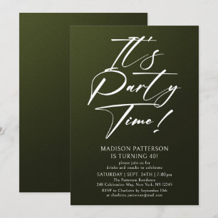 It's Party Time 40th Birthday Party Simple Elegant Invitation