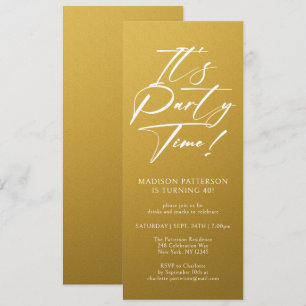 It's Party Time 40th Birthday Party Simple Elegant Invitation