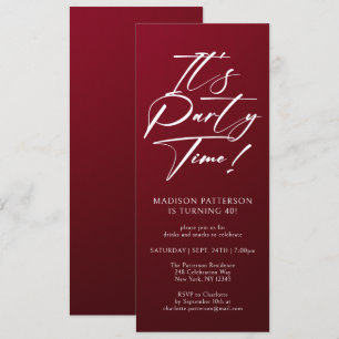 It's Party Time 40th Birthday Party Simple Elegant Invitation