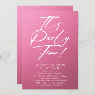 It's Party Time 40th Birthday Party Simple Elegant Invitation