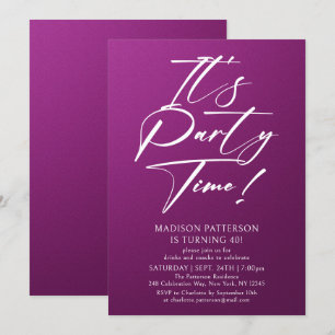 It's Party Time 40th Birthday Party Simple Elegant Invitation