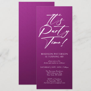 It's Party Time 40th Birthday Party Simple Elegant Invitation