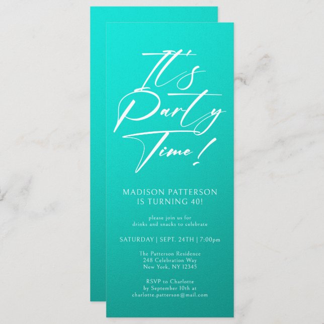 It's Party Time 40th Birthday Party Simple Elegant Invitation (Front/Back)