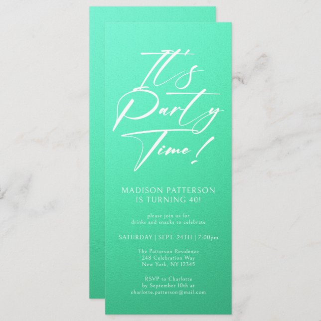 It's Party Time 40th Birthday Party Simple Elegant Invitation (Front/Back)