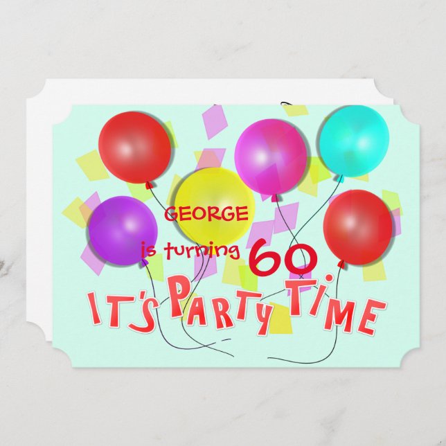 It's Party Time Colourful Balloons Personalised Invitation (Front/Back)