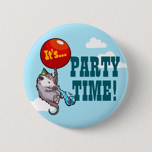 It's PARTY TIME! Floating Opossum Balloon Possum 6 Cm Round Badge (Front)