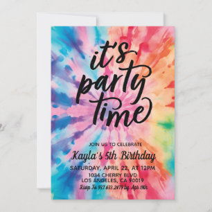It's Party Time Groovy Tie Dye Birthday Invitation
