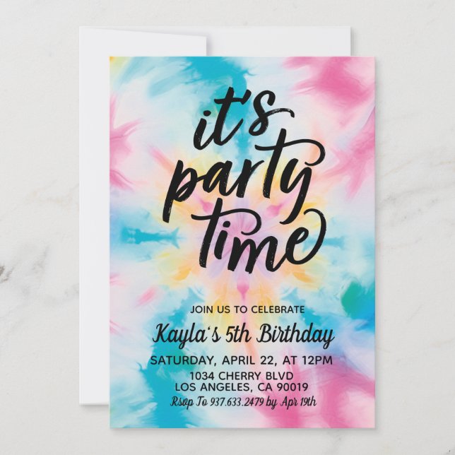 It's Party Time Groovy Tie Dye Birthday Invitation (Front)