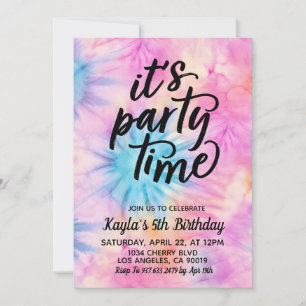 It's Party Time Groovy Tie Dye Birthday Invitation