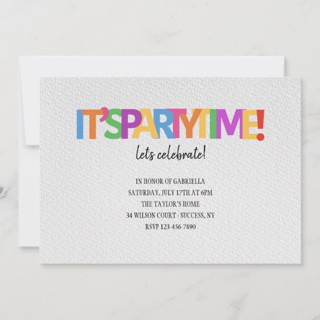 It's Party Time Invitation (Front)