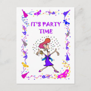 It's party time, party lady invitation postcard