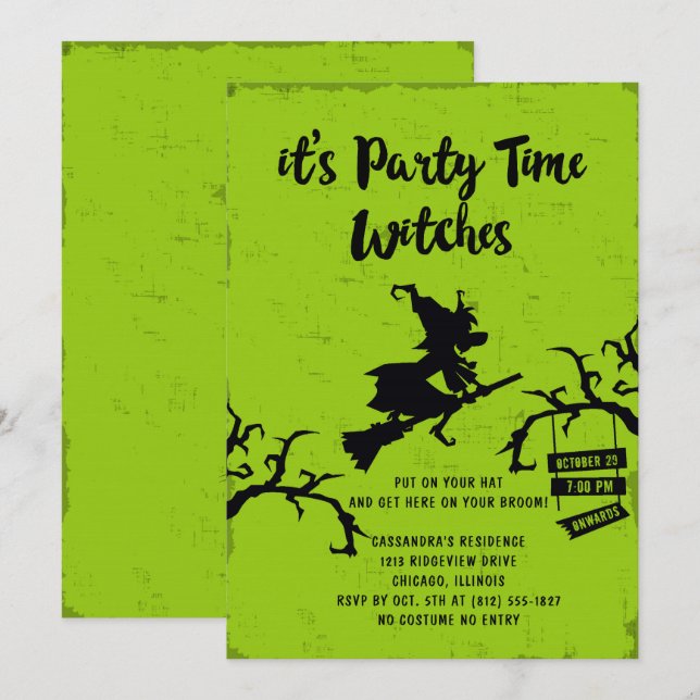 Its Party Time Witches Halloween Party Invite (Front/Back)