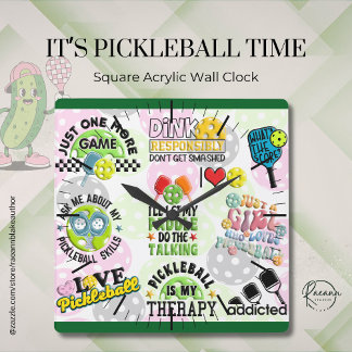 It's Pickleball Time Square Wall Clock