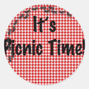 It's Picnic Time! Red Chequered Table Cloth w/Ants Classic Round Sticker