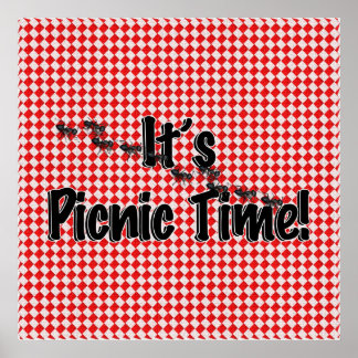 It's Picnic Time! Red Chequered Table Cloth w/Ants Poster