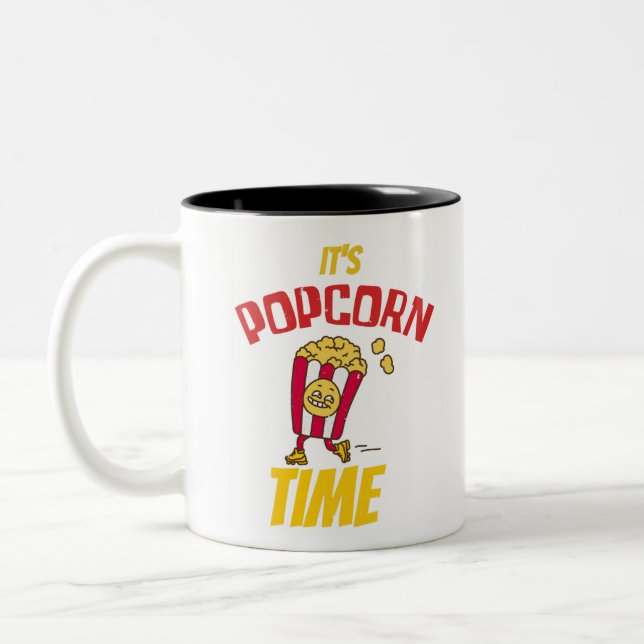 It's Popcorn Time Funny Two-Tone Coffee Mug (Left)