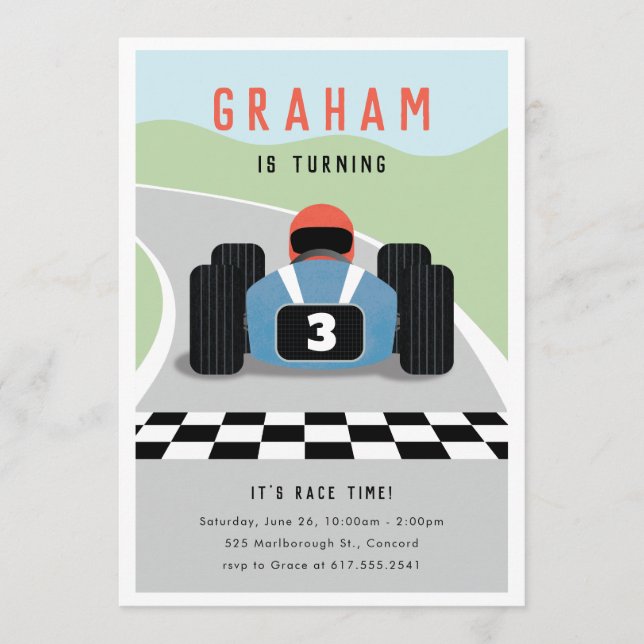 It's Race Time Birthday Invitation (Front)