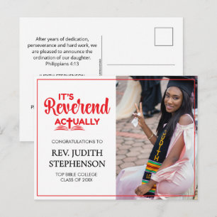 IT'S REVEREND ACTUALLY Ordination Graduation Holiday Postcard