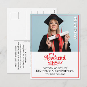 IT'S REVEREND ACTUALLY Ordination Graduation Holiday Postcard